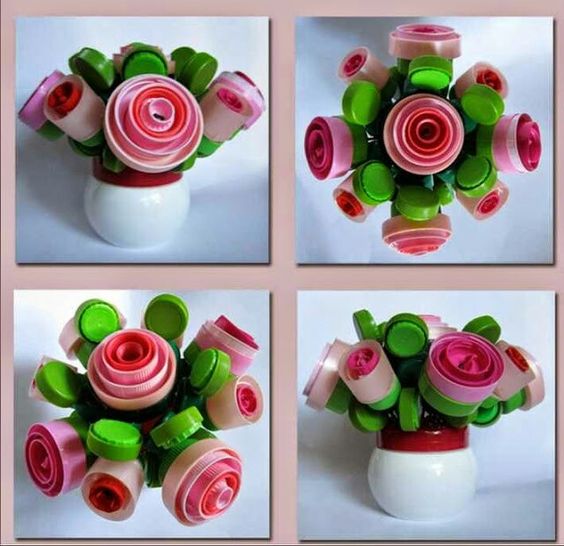 fleurs faites a partir de capsules de bouteilles 1