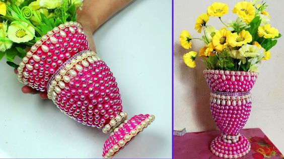 pots de fleurs avec bouteilles et perles 3