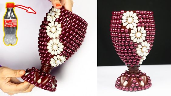 pots de fleurs avec bouteilles et perles 5