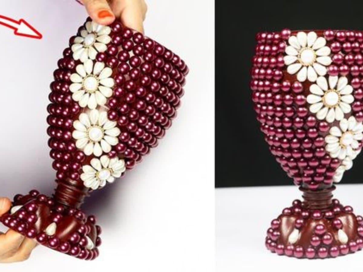 pots de fleurs avec bouteilles et perles