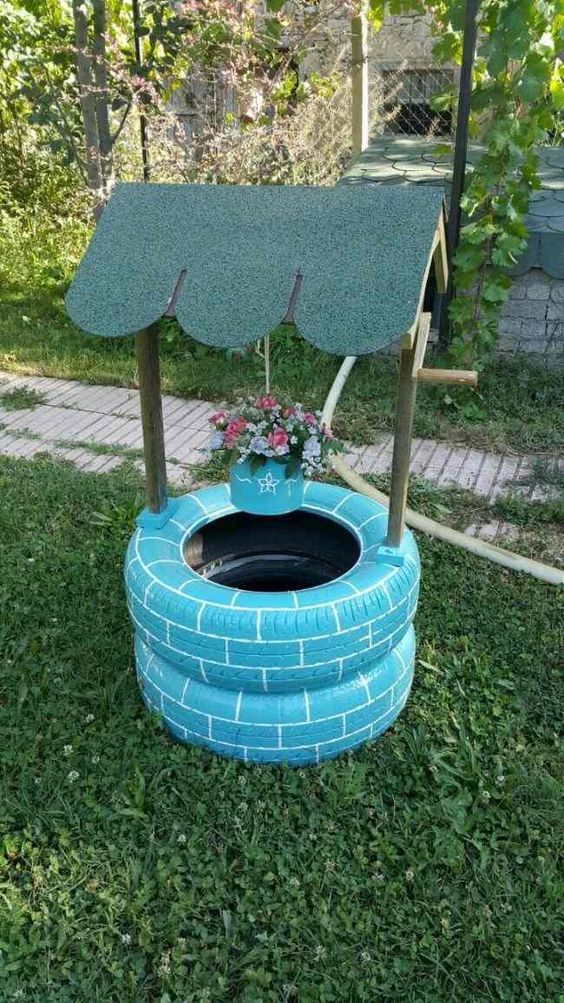 decorer votre jardin avec un puits a pneus 5
