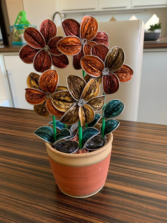fleurs faites avec des capsules de cafe 1