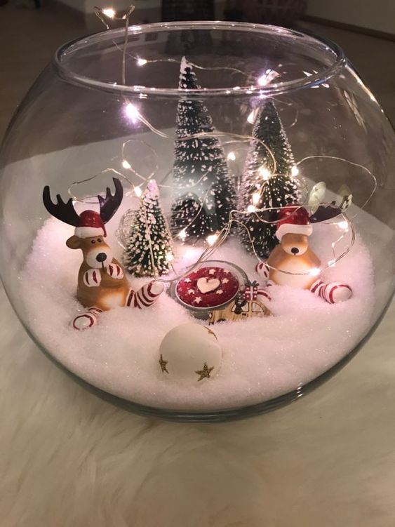 idees des centres de table de noel avec des bols en verre 1