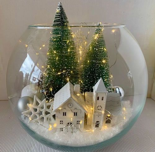 idees des centres de table de noel avec des bols en verre 4