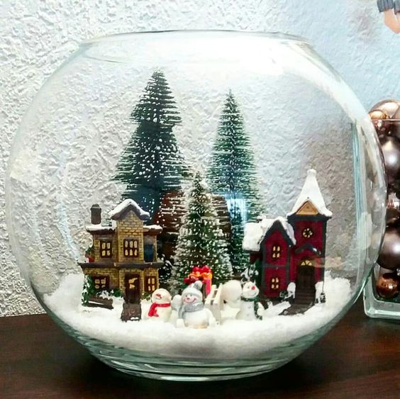 idees des centres de table de noel avec des bols en verre 9