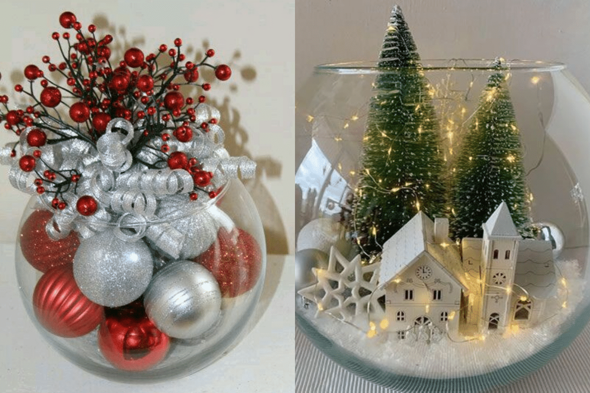 idees des centres de table de noel avec des bols en verre