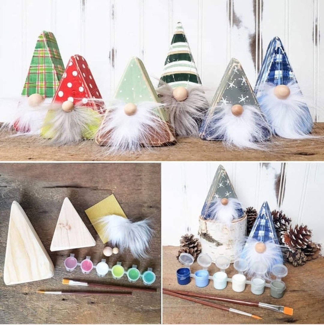 gnomes de noel avec des triangles en bois