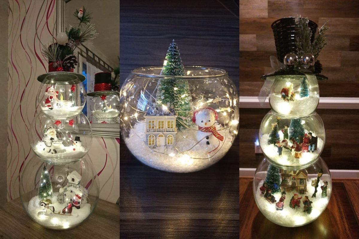 decorations de noel avec aquariums en verre