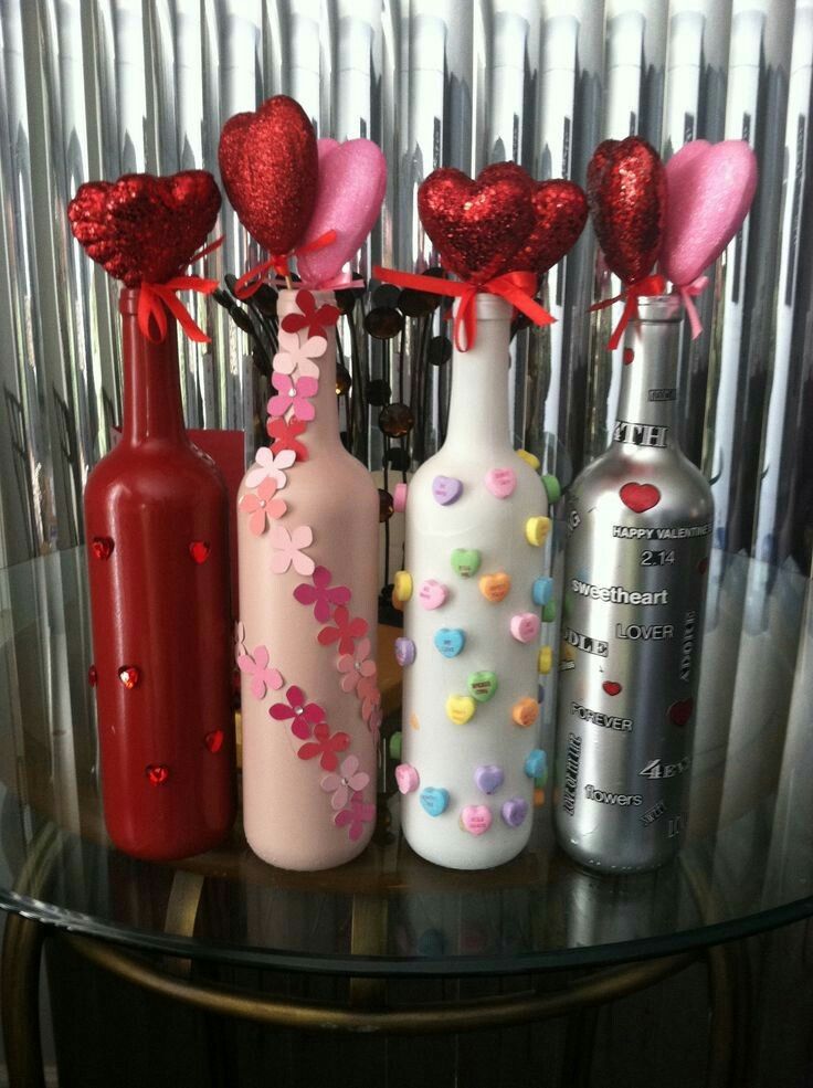 bouteilles en verre decorees pour la saint valentin 2