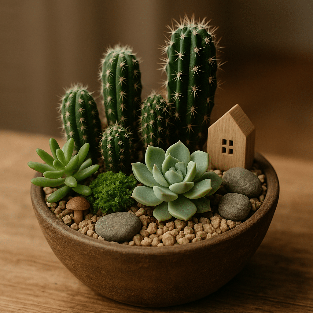 Mini Jardin Artisanal de Plantes Succulentes et de Cactus