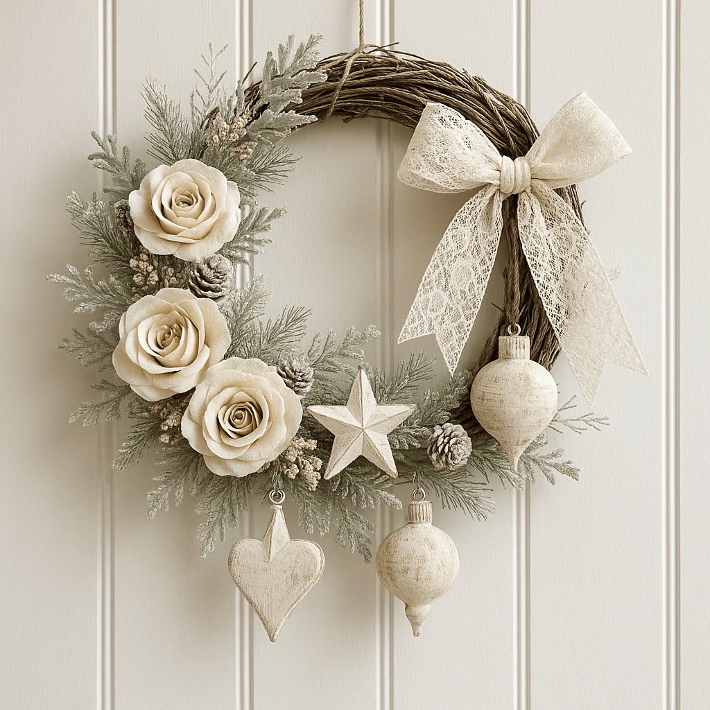 couronne de noel de style shabby chic