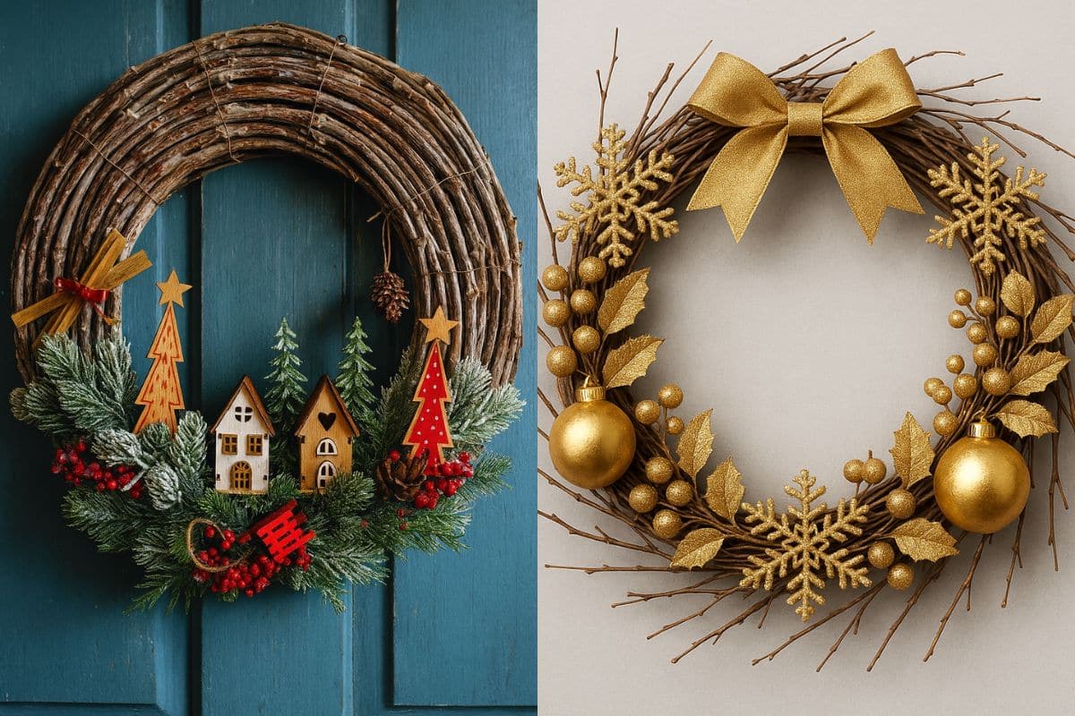 couronne de noel avec des branches seches