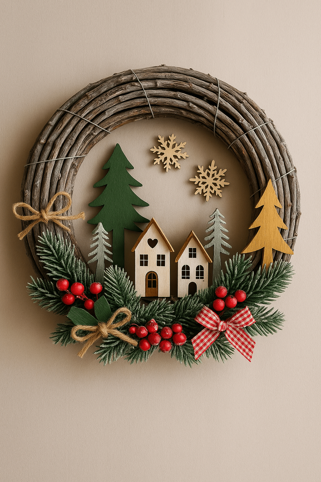 couronne de noel avec des branches seches