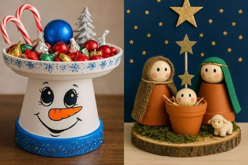 decorations de noel en pot de terre