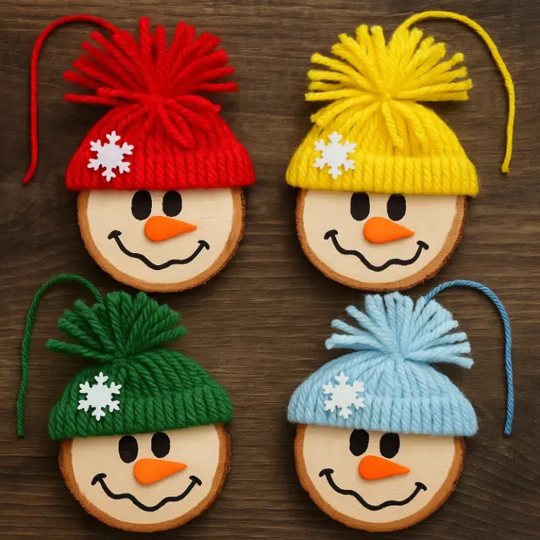 Idées pour construire un bonhomme de neige avec des rondelles de bois idees de bonshommes de neige fabriques avec des rondelles de boi 3