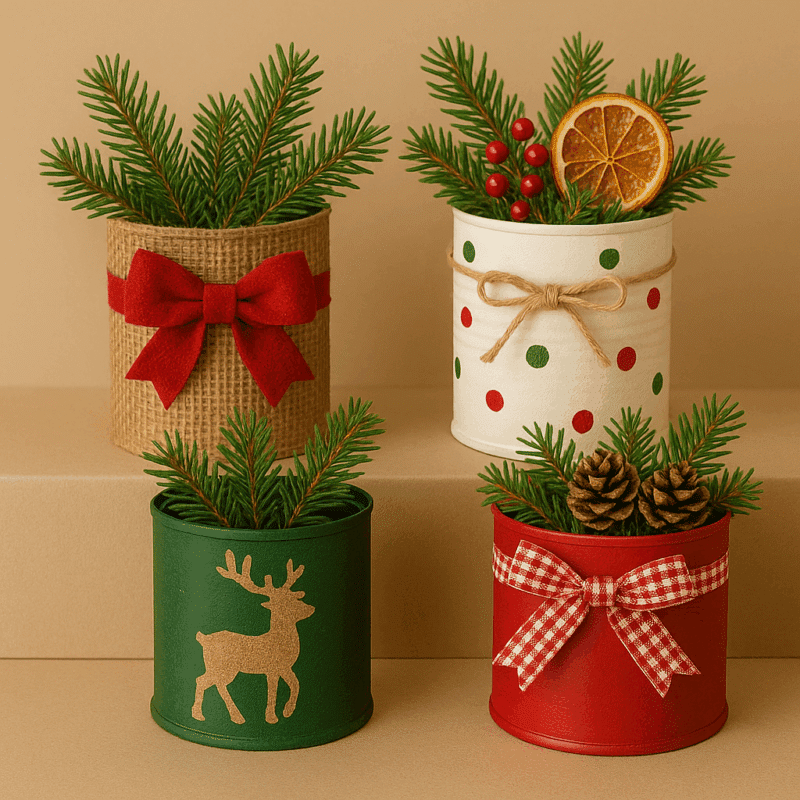 idees de decorations de noel realisees avec des boites de conserve