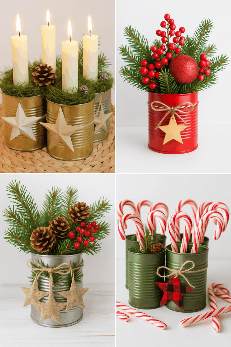 idees de decorations de noel realisees avec des boites de conserve 5