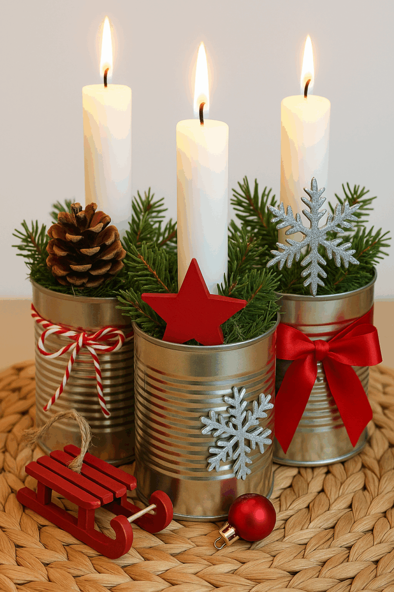 idees de decorations de noel realisees avec des boites de conserve 7