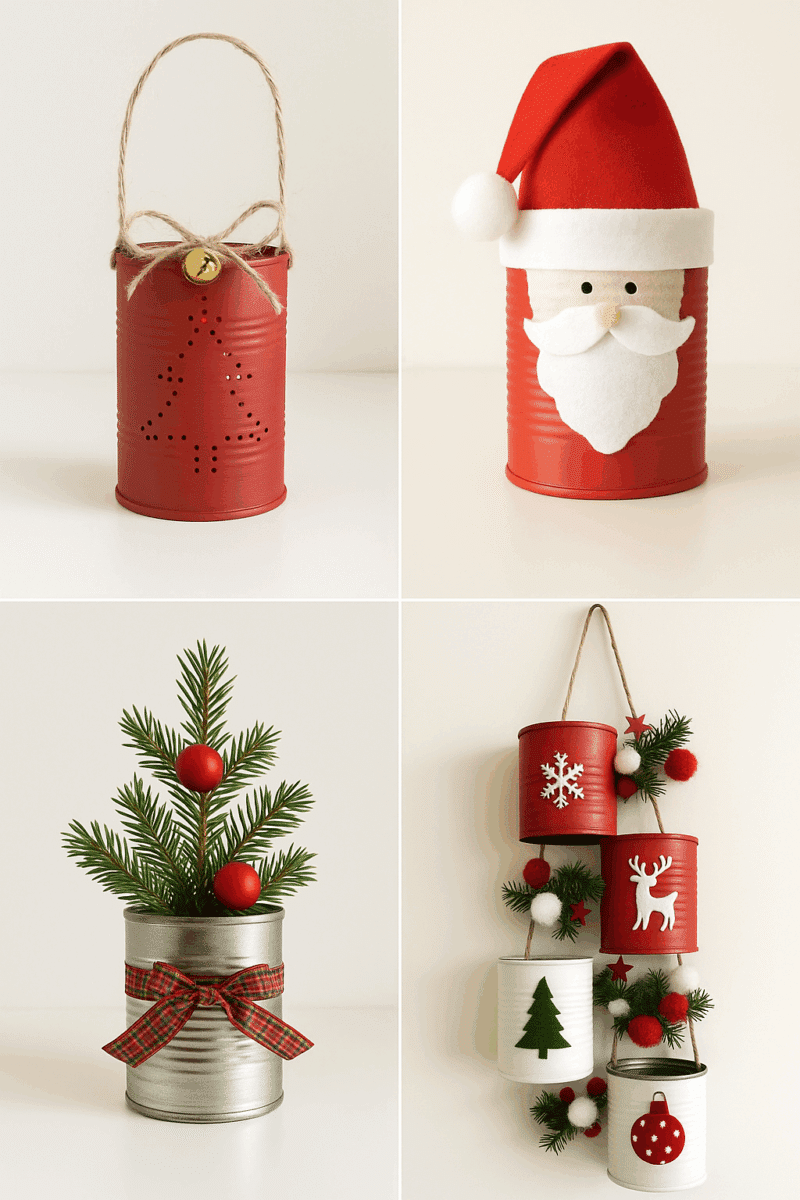 idees de decorations de noel realisees avec des boites de conserve