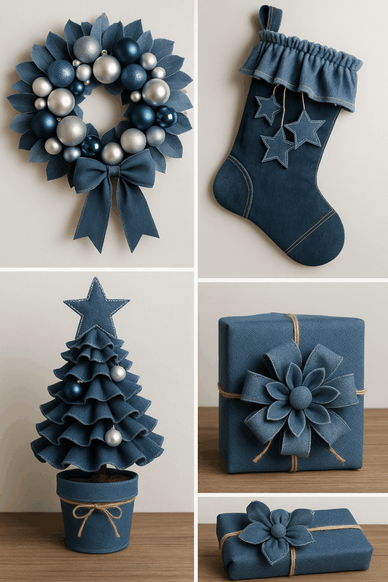 idees originales de decorations de noel avec de vieux jeans