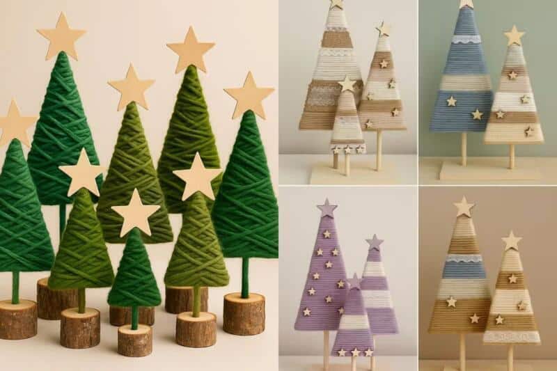 magnifiques sapins de noel realises en laine