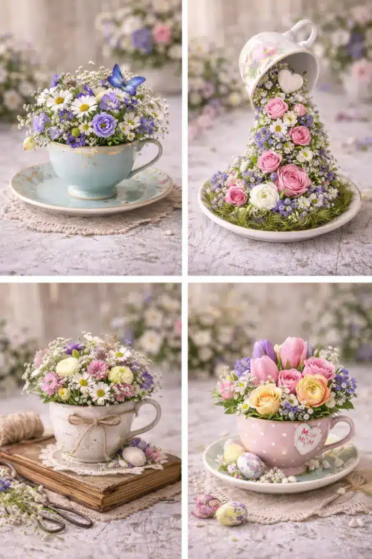 Idées de compositions florales avec des tasses à thé idees de compositions florales avec des tasses a the 6