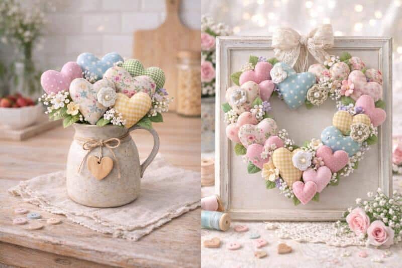 Magnifiques compositions réalisées avec des cœurs en tissu : l’art textile qui touche le cœur magnifiques compositions realisees avec des coeurs en tissu