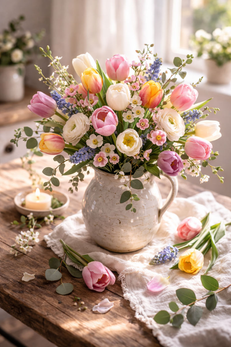 Compositions florales printanières : l’art de faire entrer la saison dans votre maison compositions florales printanieres 1 1