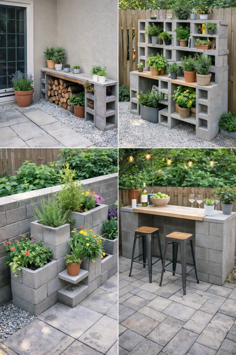 Terrasse en blocs de béton : idées déco pour vous inspirer idees pour amenager votre terrasse avec des blocs de beton 1