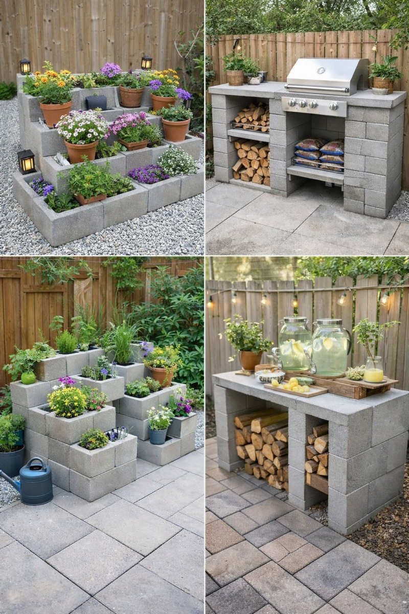 Terrasse en blocs de béton : idées déco pour vous inspirer idees pour amenager votre terrasse avec des blocs de beton