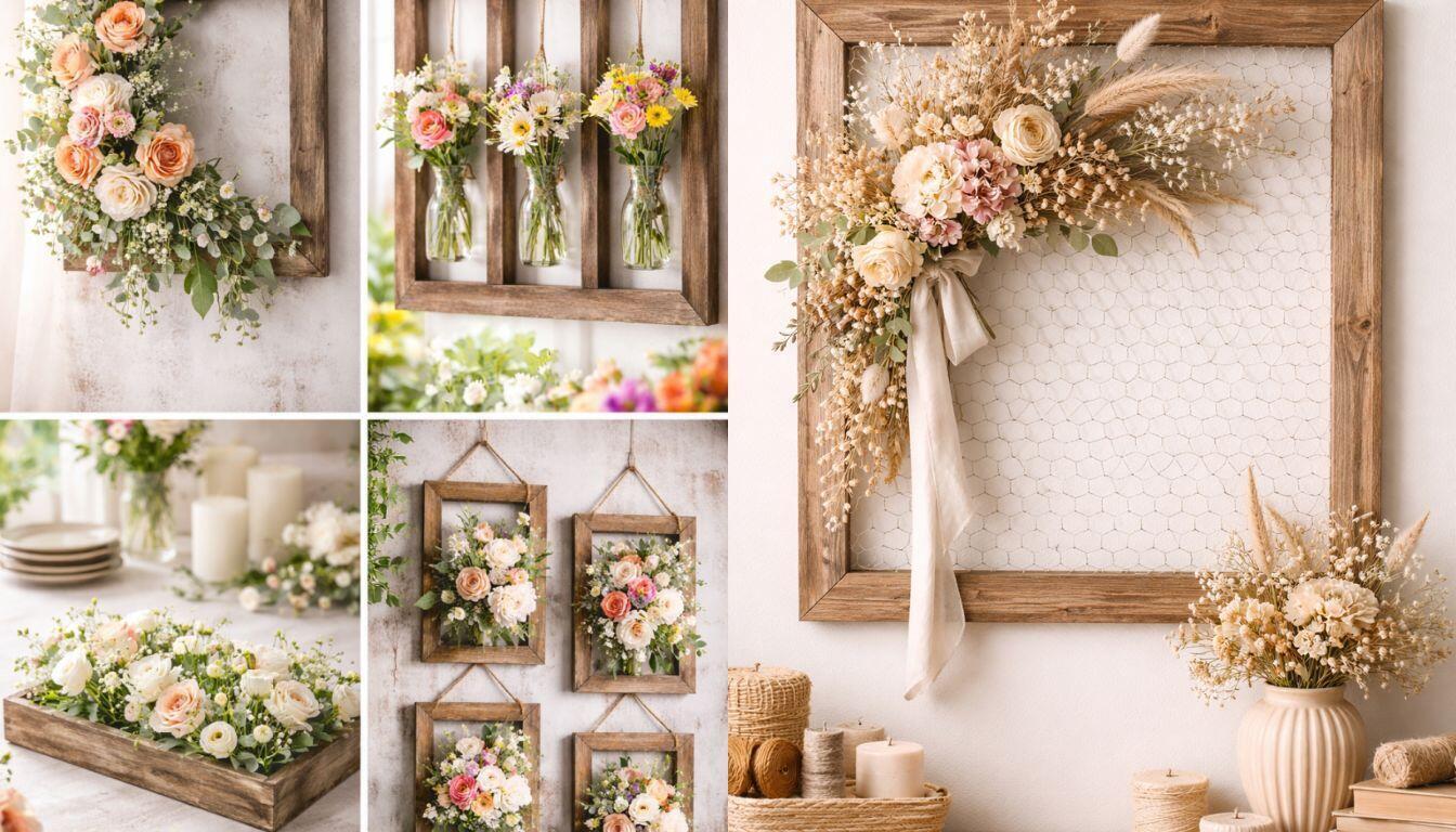 Idées de compositions florales utilisant des cadres en bois : charme rustique Idées de compositions florales utilisant des cadres en bois : charme rustique idees de compositions florales utilisant des cadres en bois