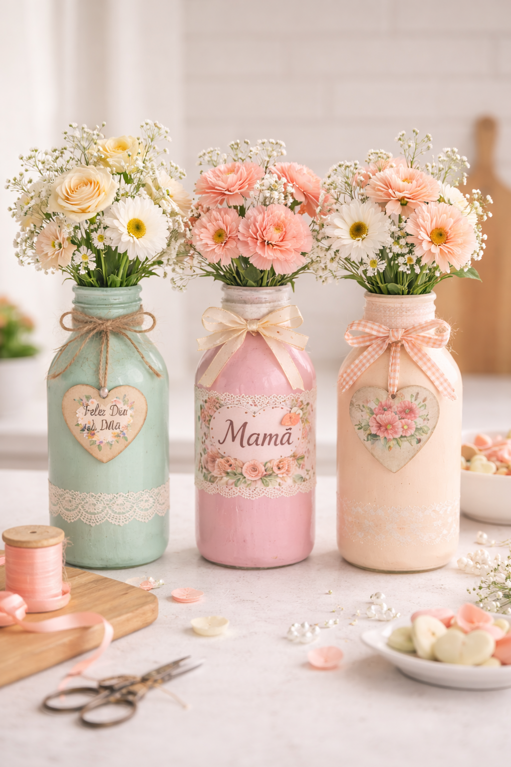 Idées de décorations de fête des Mères avec bouteilles en verre Idées de décorations de fête des Mères avec bouteilles en verre decorations pour la fete des meres avec des bouteilles en verre 9