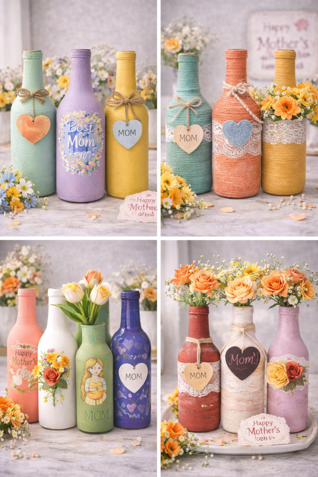 Idées de décorations de fête des Mères avec bouteilles en verre Idées de décorations de fête des Mères avec bouteilles en verre decorations pour la fete des meres avec des bouteilles en verre