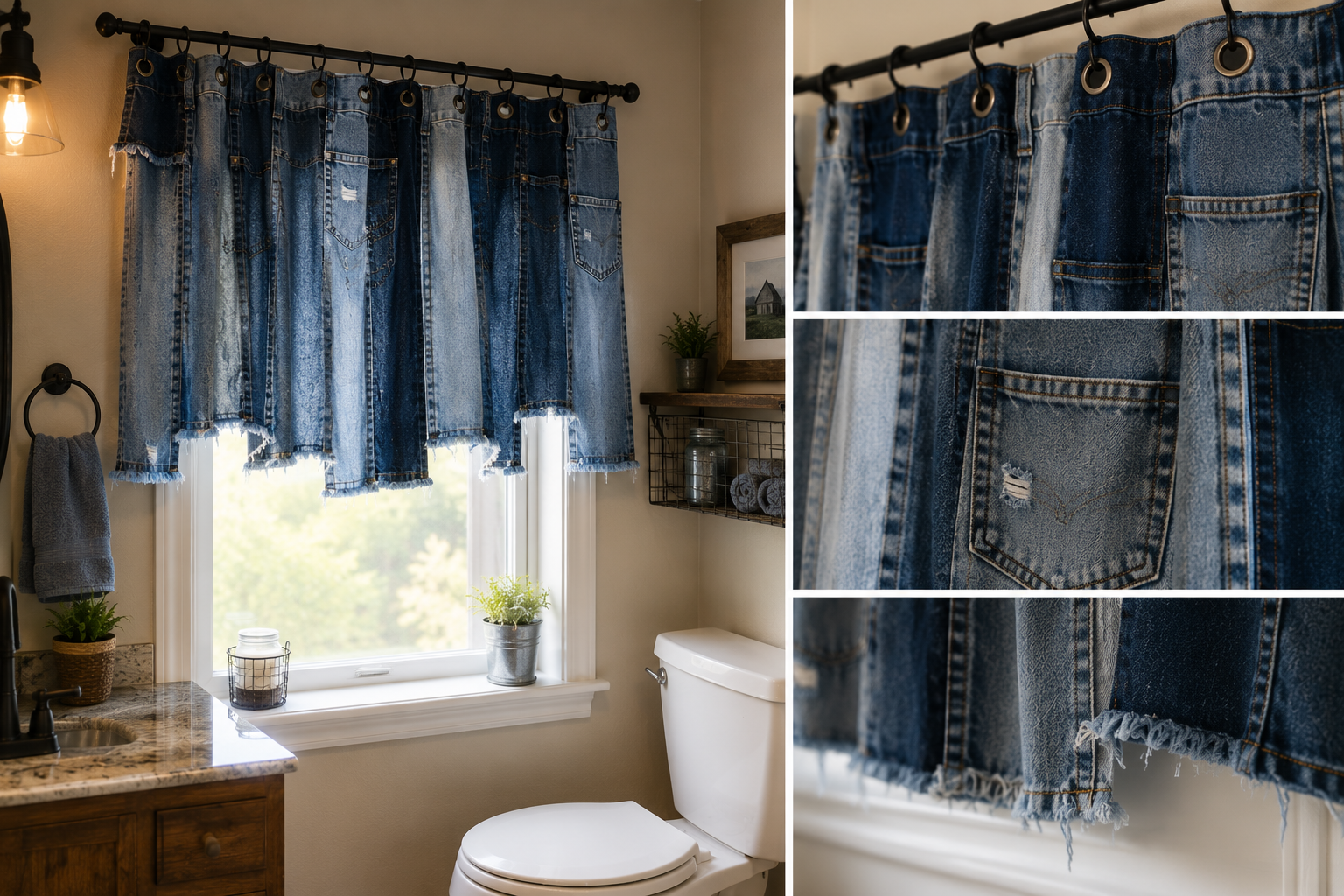 Rideaux confectionnés à partir de vieux jeans | Déco Rideaux confectionnés à partir de vieux jeans | Déco rideaux confectionnes a partir de vieux jeans