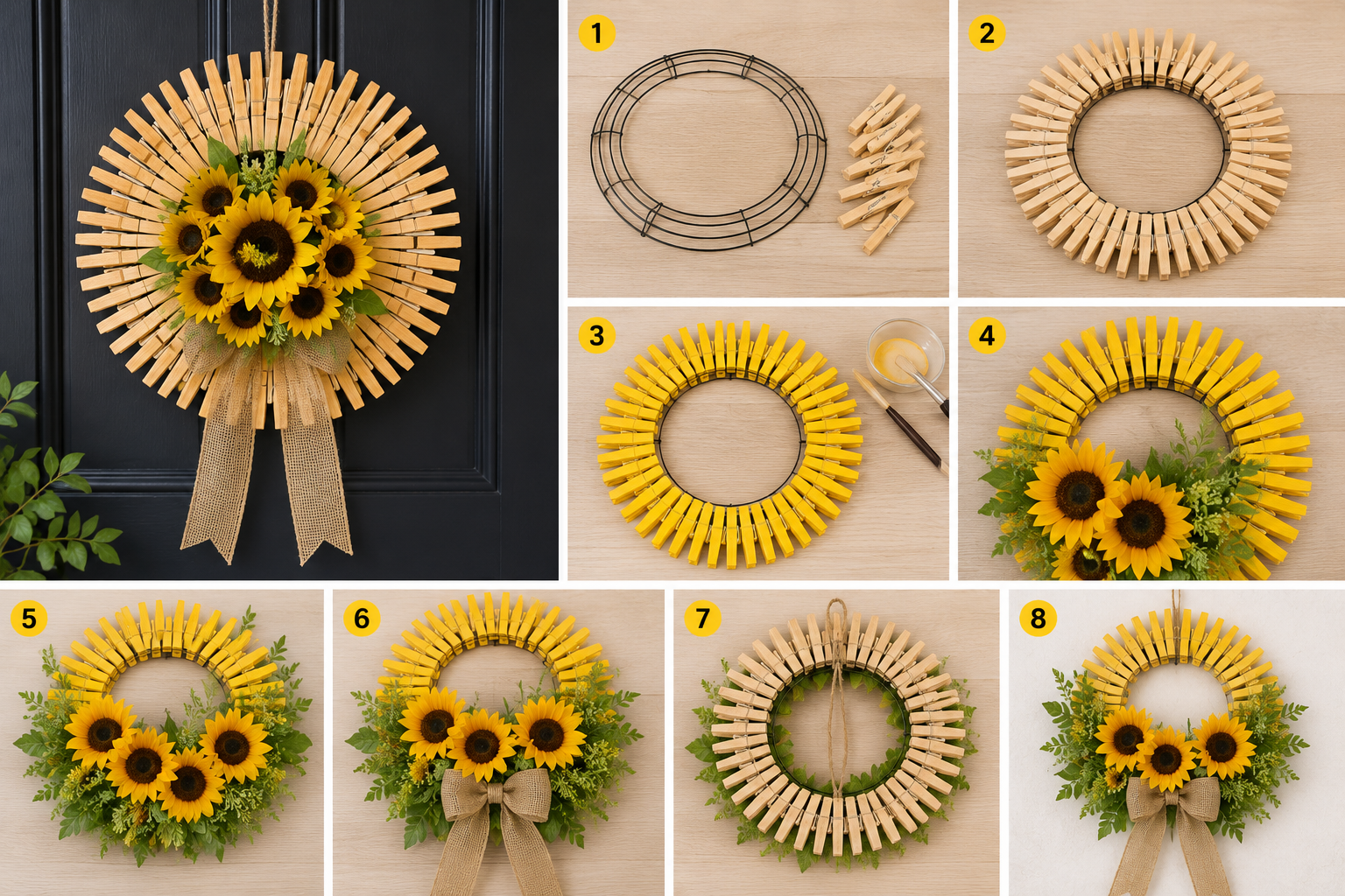 Comment faire une belle couronne de tournesol en pinces à linge Comment faire une belle couronne de tournesol en pinces à linge comment faire une belle couronne de tournesol en pinces a linge 7