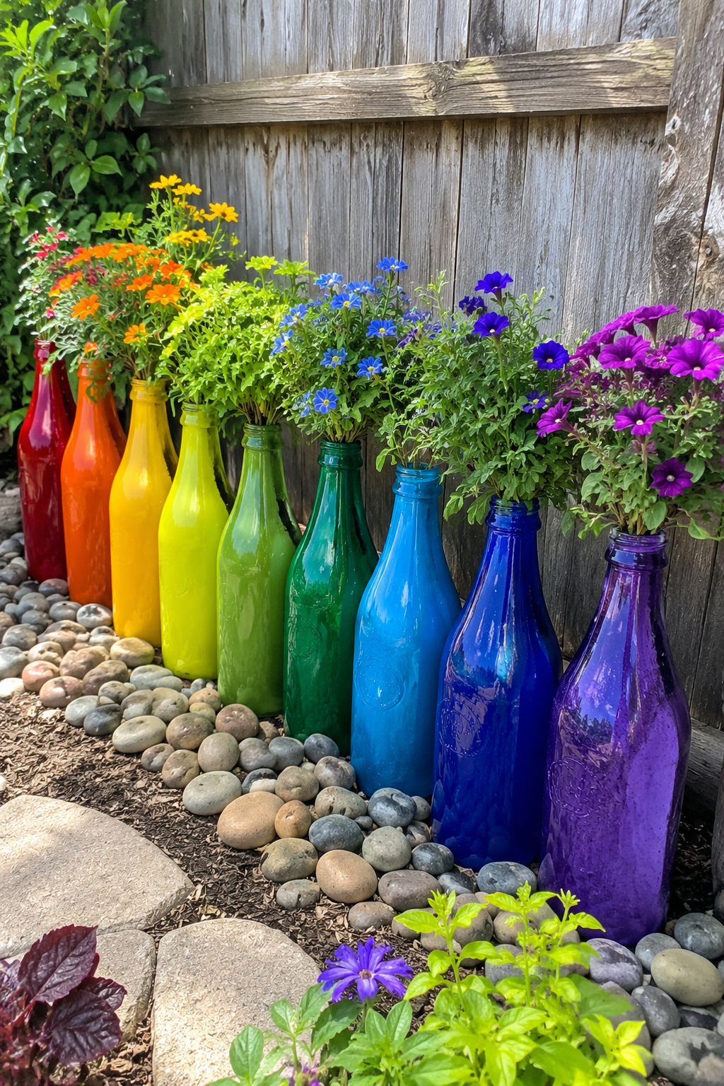 Différentes idées pour décorer le jardin avec des bouteilles aux couleurs de l’arc-en-ciel Différentes idées pour décorer le jardin avec des bouteilles aux couleurs de l’arc-en-ciel decorer le jardin avec des bouteilles aux couleurs de larc en ciel 1