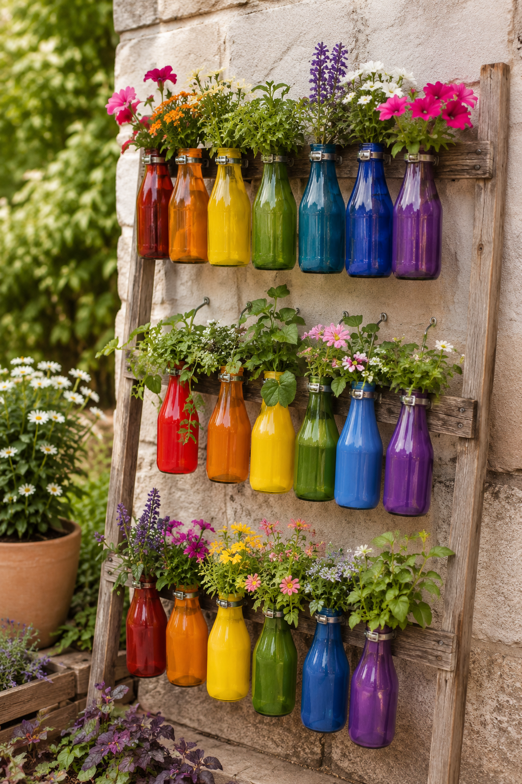 Différentes idées pour décorer le jardin avec des bouteilles aux couleurs de l’arc-en-ciel Différentes idées pour décorer le jardin avec des bouteilles aux couleurs de l’arc-en-ciel decorer le jardin avec des bouteilles aux couleurs de larc en ciel 2