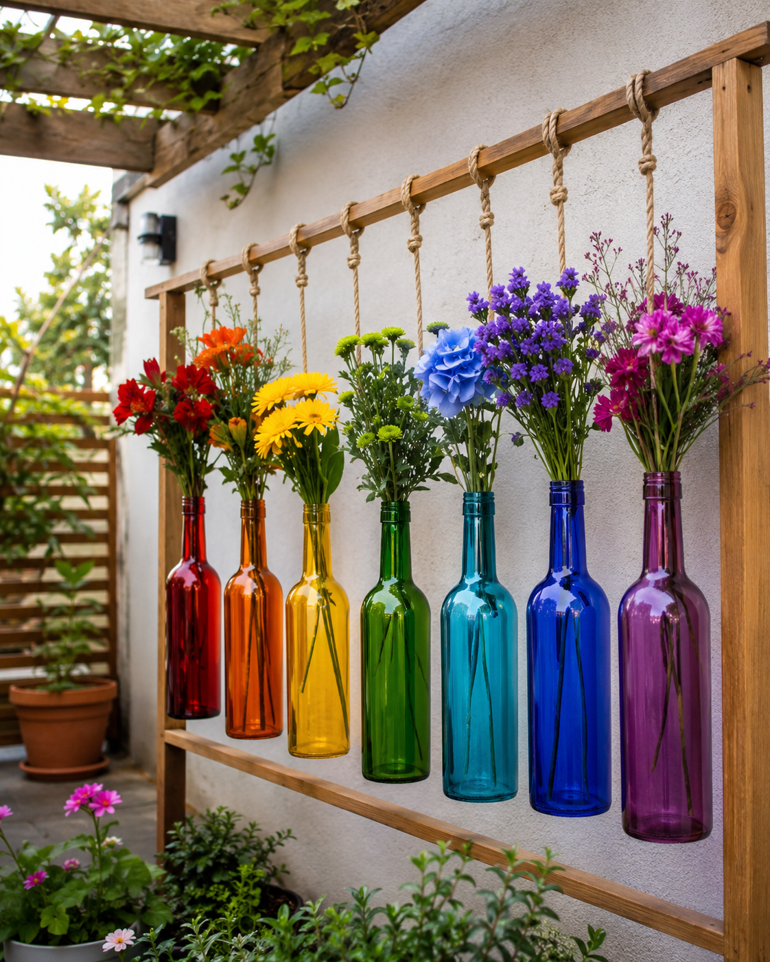 Différentes idées pour décorer le jardin avec des bouteilles aux couleurs de l’arc-en-ciel Différentes idées pour décorer le jardin avec des bouteilles aux couleurs de l’arc-en-ciel decorer le jardin avec des bouteilles aux couleurs de larc en ciel 4