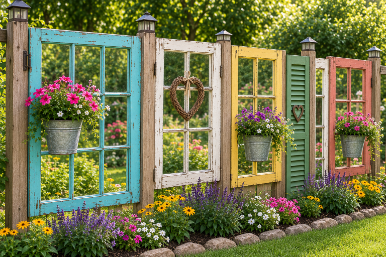 Réutiliser de vieilles fenêtres pour créer des clôtures colorées Réutiliser de vieilles fenêtres pour créer des clôtures colorées eutiliser de vieilles fenetres pour creer des clotures colorees 1