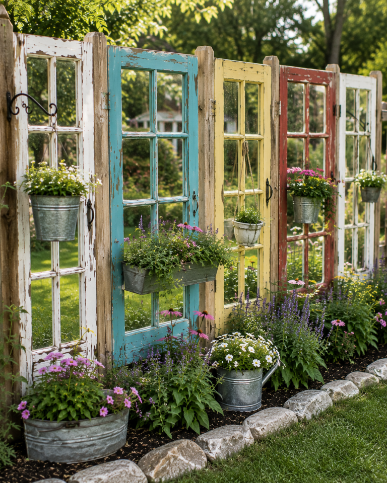 Réutiliser de vieilles fenêtres pour créer des clôtures colorées Réutiliser de vieilles fenêtres pour créer des clôtures colorées eutiliser de vieilles fenetres pour creer des clotures colorees 5