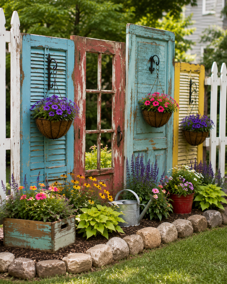 Réutiliser de vieilles fenêtres pour créer des clôtures colorées Réutiliser de vieilles fenêtres pour créer des clôtures colorées eutiliser de vieilles fenetres pour creer des clotures colorees