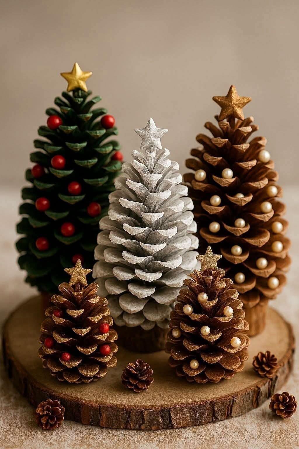 Adorables mini-sapins réalisés avec des pommes de pin Adorables mini-sapins réalisés avec des pommes de pin adorables mini sapins realises avec des pommes de pin