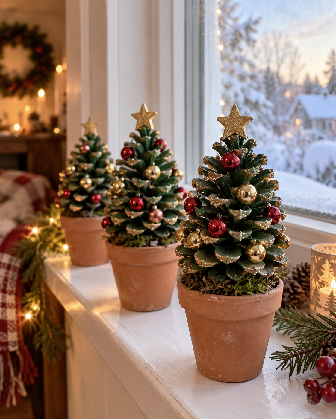Adorables mini-sapins réalisés avec des pommes de pin Adorables mini-sapins réalisés avec des pommes de pin adorables mini sapins realises avec des pommes de pin