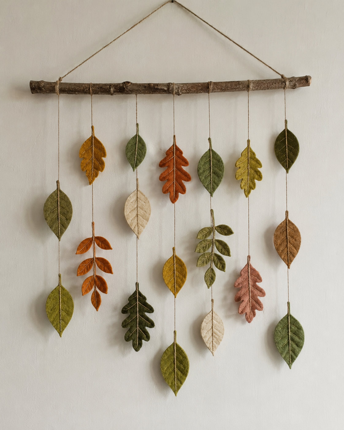 Mobile fait main en feuilles de feutrine colorées Mobile fait main en feuilles de feutrine colorées mobile fait main en feuilles de feutrine colorees