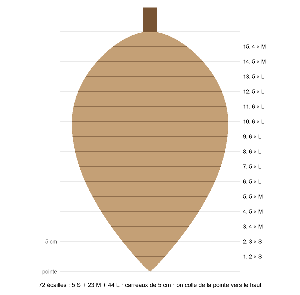 Silhouette de pomme de pin et rang&eacute;es &agrave; reporter sur carton quadrill&eacute;